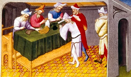 Impuesto recaudado por Genghis Khan sobre la sal, el azúcar y las especias en la ciudad de Quinsay, del Libro de las Maravillas del Mundo, c.1410-12